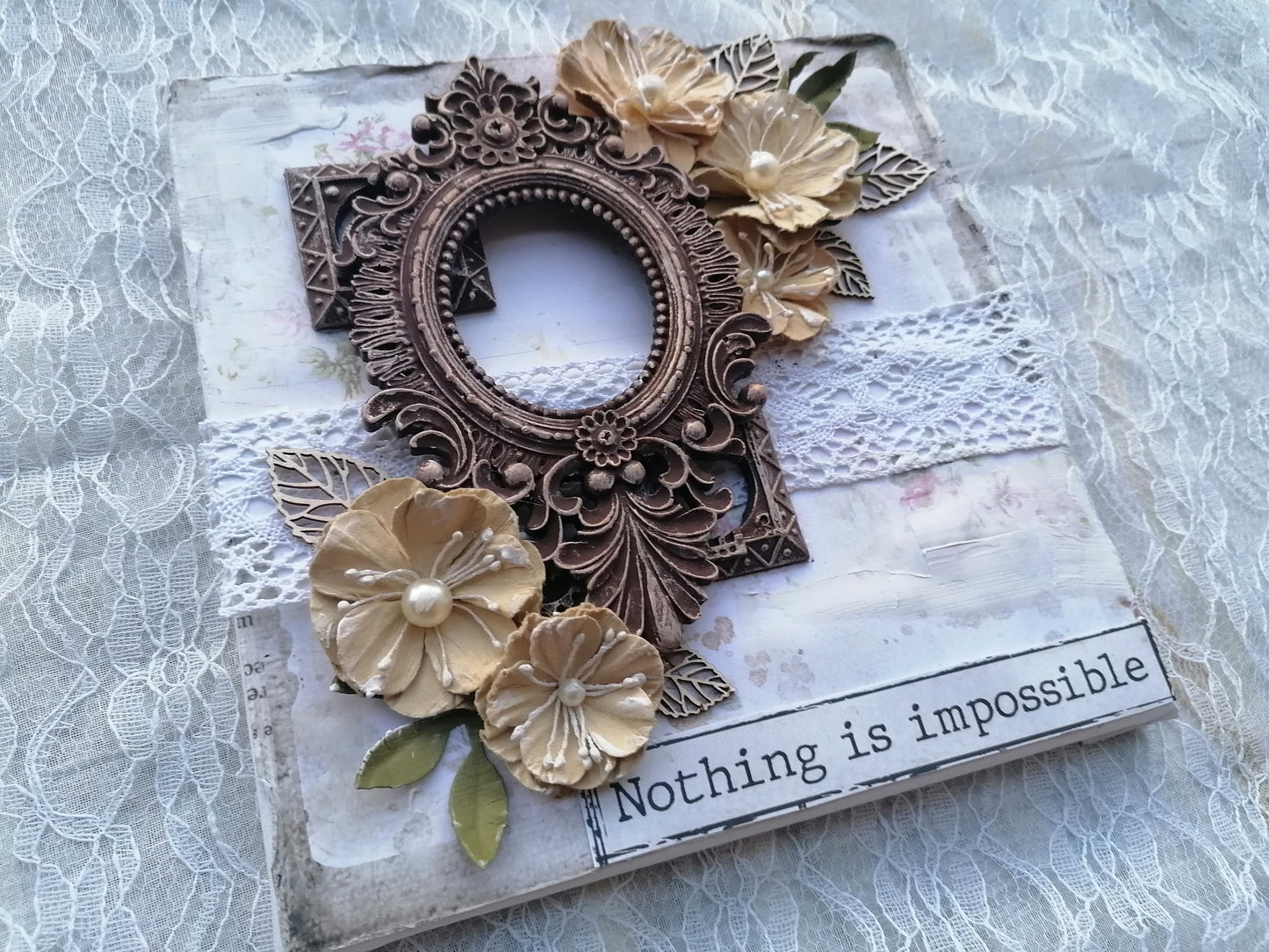 Tablou Handmade, Mixed Media, Nothing Is Impossible, 20 x 20 cm