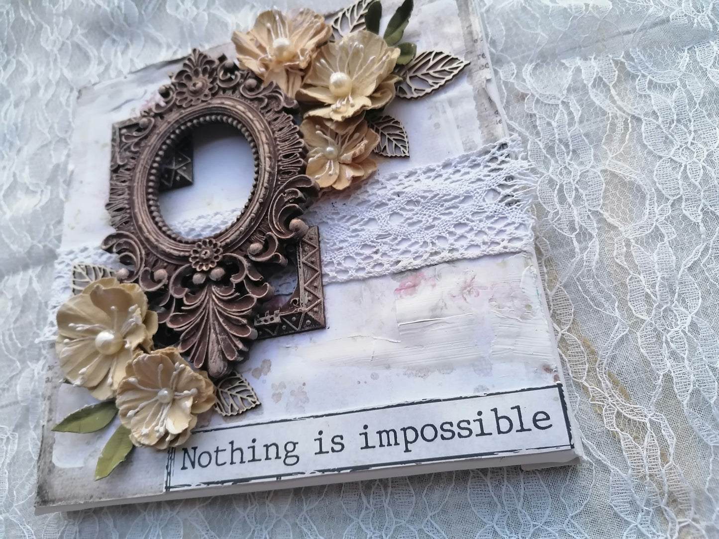 Tablou Handmade, Mixed Media, Nothing Is Impossible, 20 x 20 cm