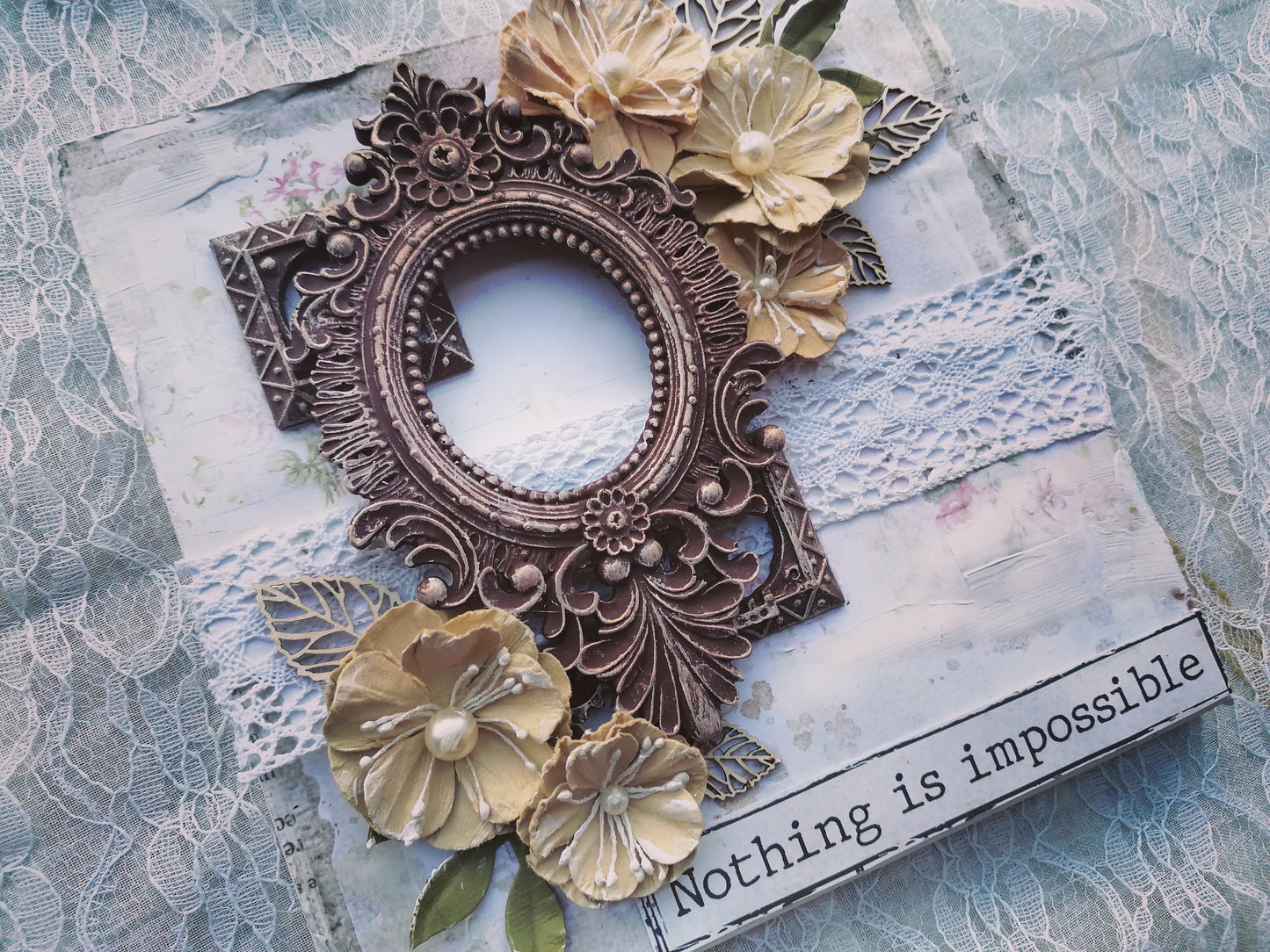 Tablou Handmade, Mixed Media, Nothing Is Impossible, 20 x 20 cm