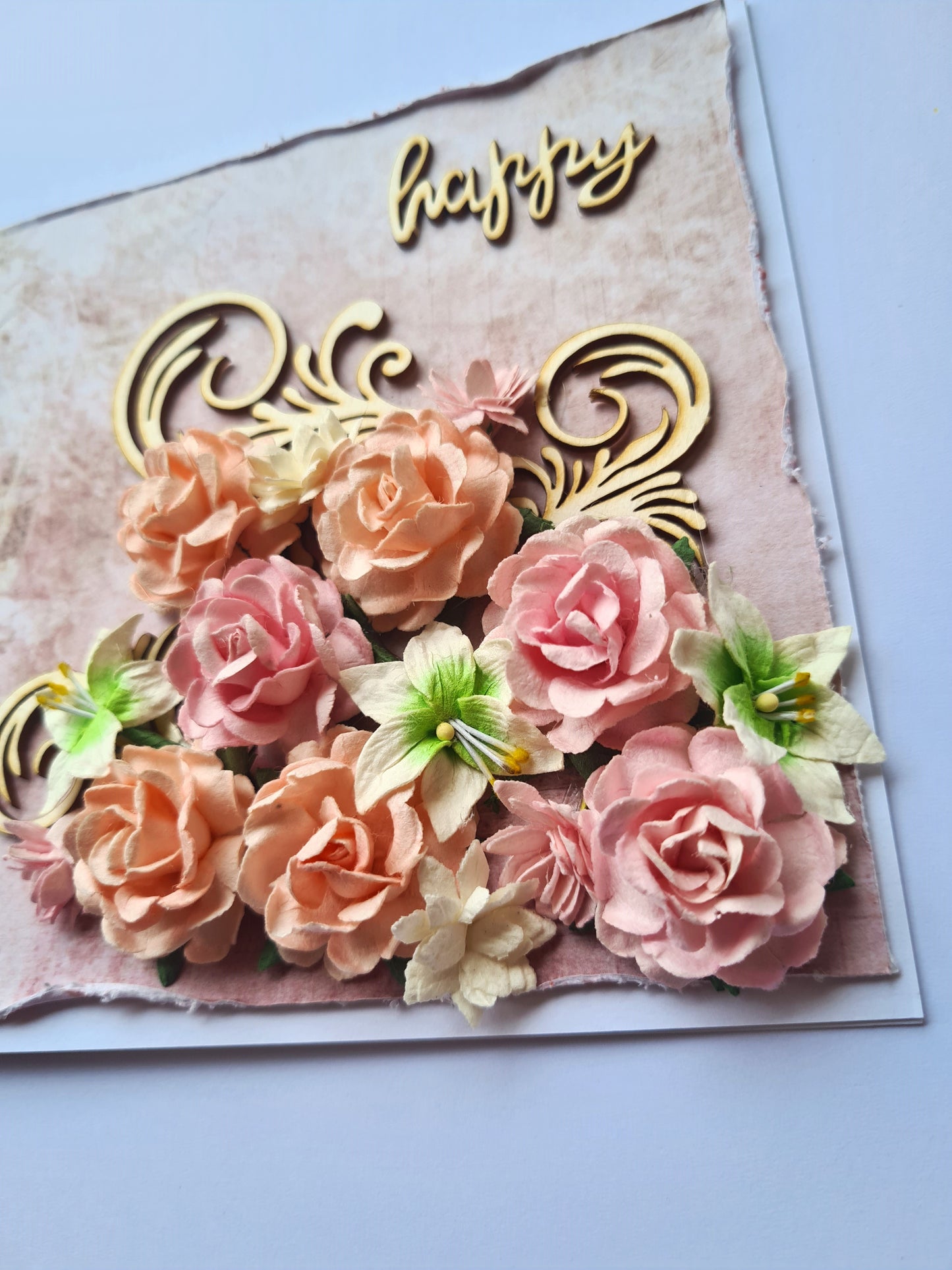 Felicitare Handmade cu Flori de Hartie, 15 x 15 cm