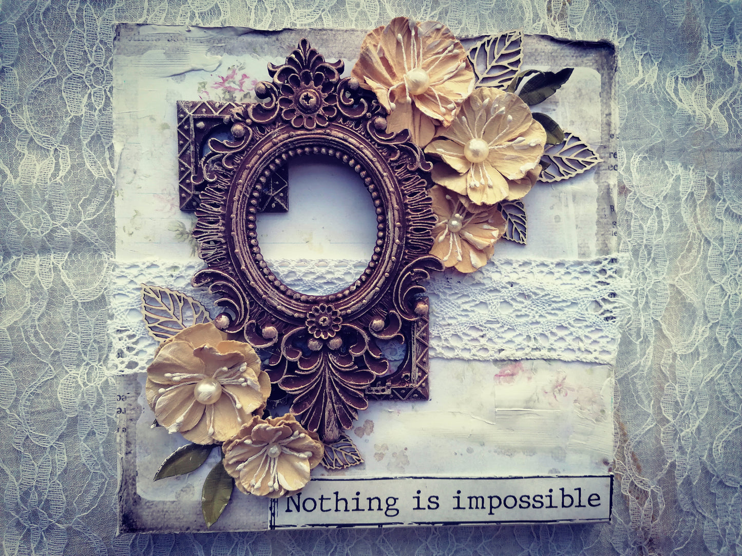 Tablou Handmade, Mixed Media, Nothing Is Impossible, 20 x 20 cm