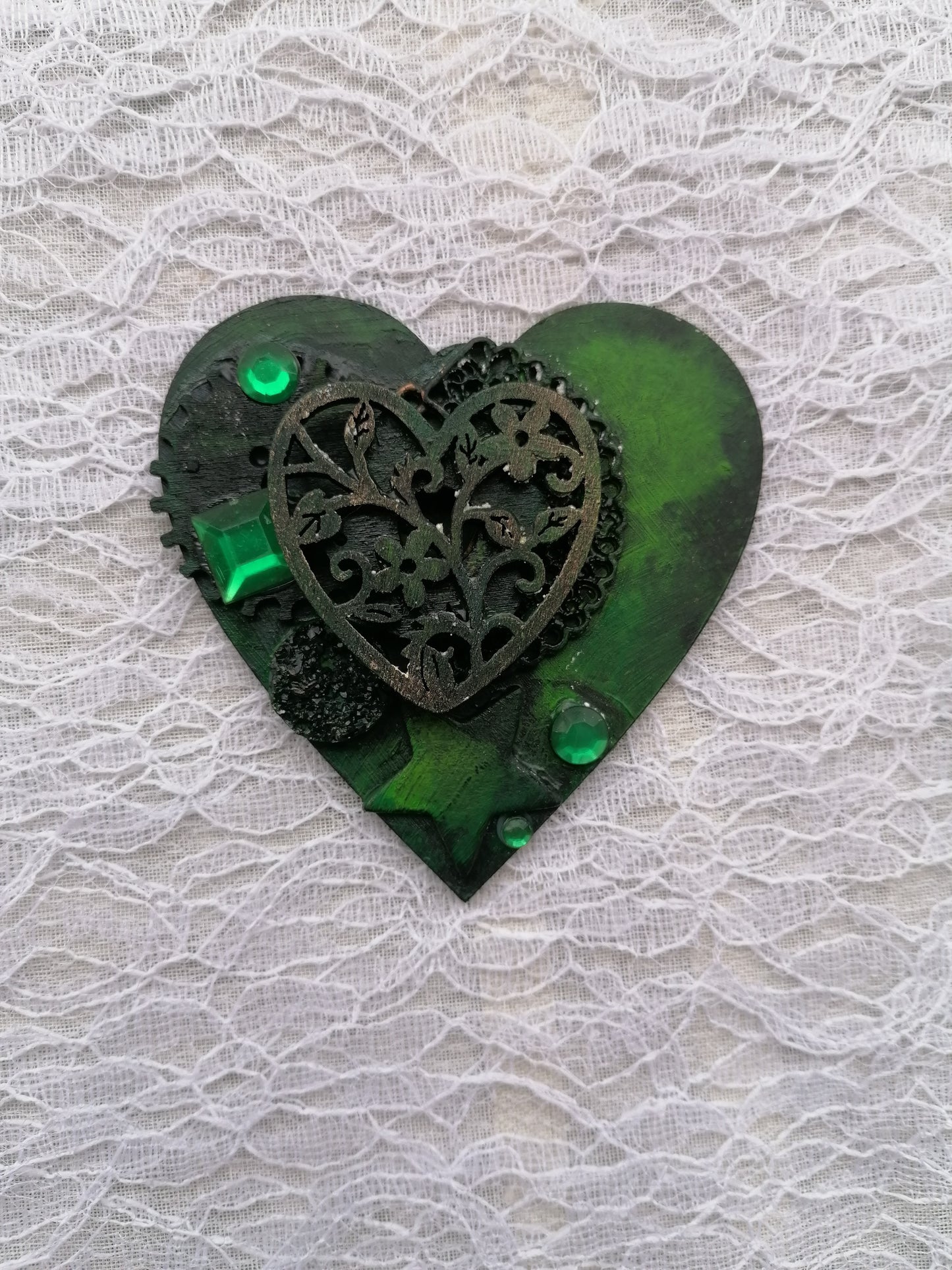 Magnet Lemn Mixed Media ”Green Heart”