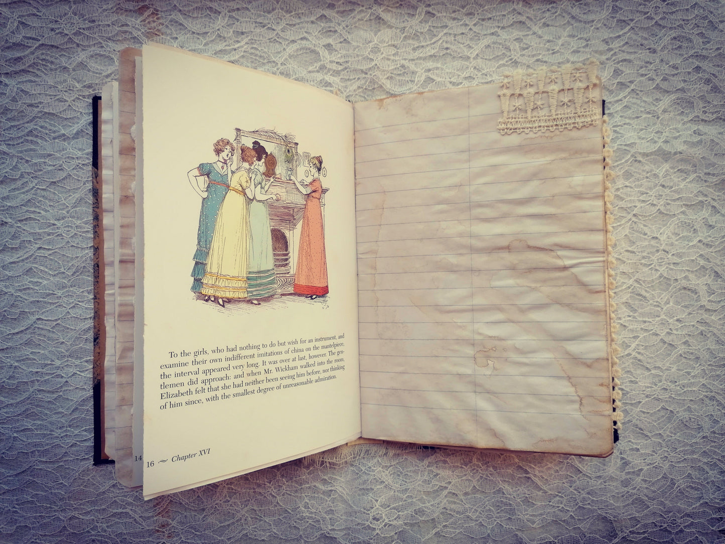 Jurnal Handmade, Vintage cu Ilustrații după Romanul Mândrie și Prejudecată de Jane Austen
