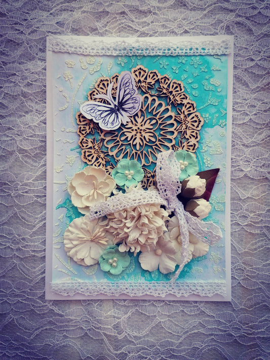 Felicitare Handmade Mixed Media, Turquoise Spring, A5